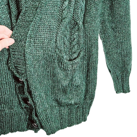 Handmade Green Wool Mohair Cable Chunky Knit‎ Coastal Cardigan Sweater Fisherman - Picture 5 of 11